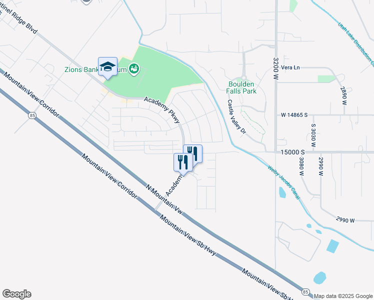 map of restaurants, bars, coffee shops, grocery stores, and more near 3522 15000 South in Herriman