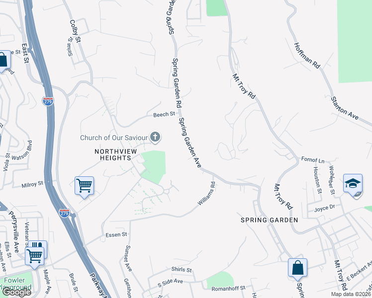 map of restaurants, bars, coffee shops, grocery stores, and more near 3317 Spring Garden Avenue in Pittsburgh