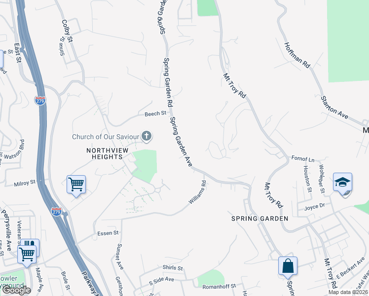 map of restaurants, bars, coffee shops, grocery stores, and more near 3317 Spring Garden Avenue in Pittsburgh