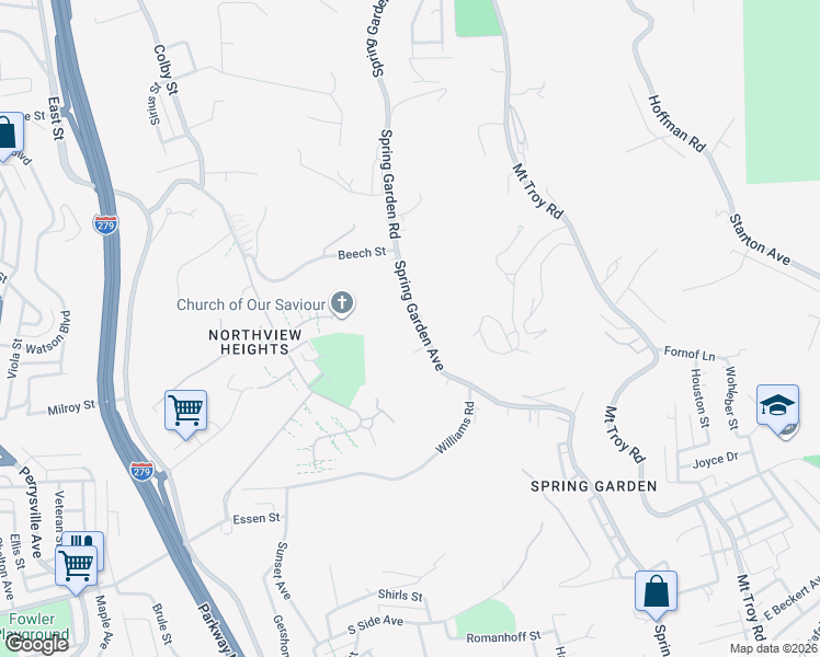 map of restaurants, bars, coffee shops, grocery stores, and more near 3317 Spring Garden Avenue in Pittsburgh