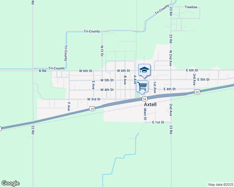map of restaurants, bars, coffee shops, grocery stores, and more near 304 North C Avenue in Axtell