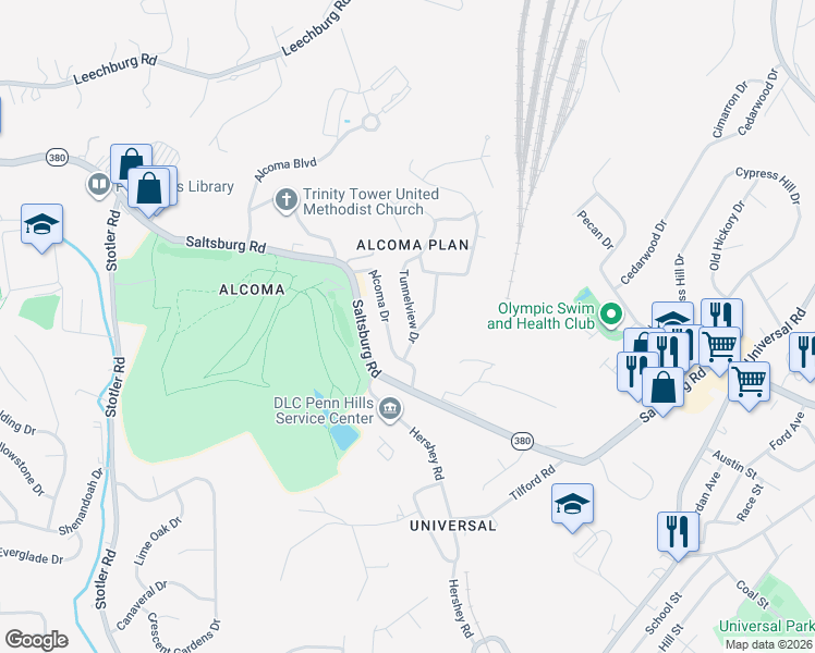 map of restaurants, bars, coffee shops, grocery stores, and more near 6860 Tunnelview Drive in Pittsburgh