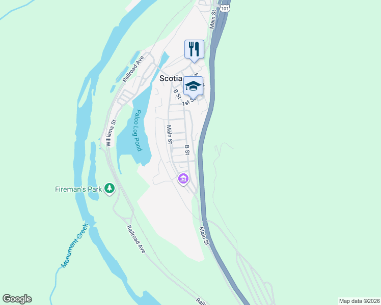 map of restaurants, bars, coffee shops, grocery stores, and more near 550 B Street in Scotia