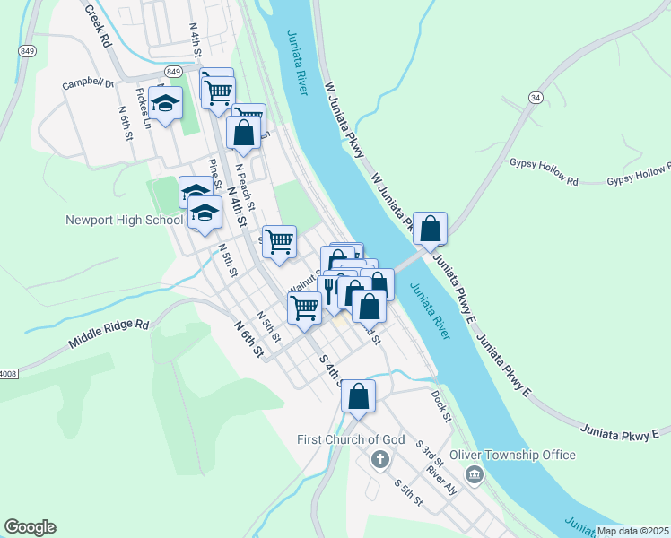 map of restaurants, bars, coffee shops, grocery stores, and more near 64 North 2nd Street in Newport