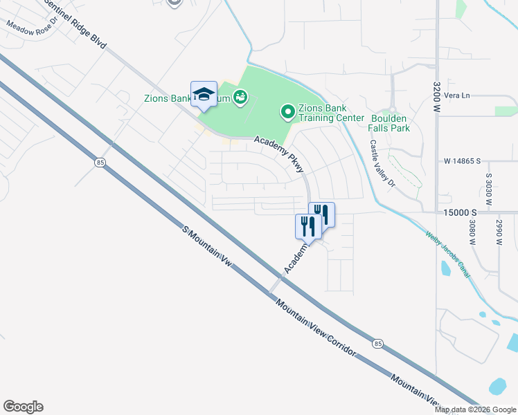 map of restaurants, bars, coffee shops, grocery stores, and more near 14997 Still Harmony Way in Herriman