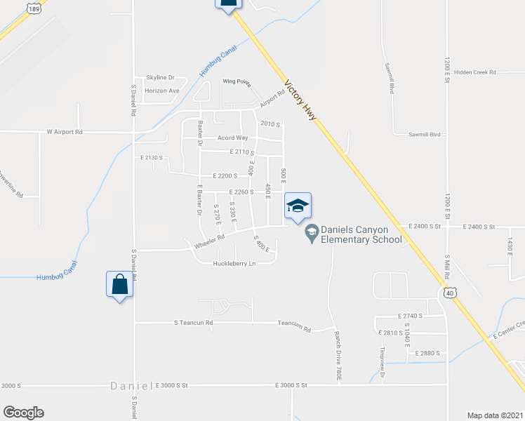 map of restaurants, bars, coffee shops, grocery stores, and more near 2340 450 East in Heber City