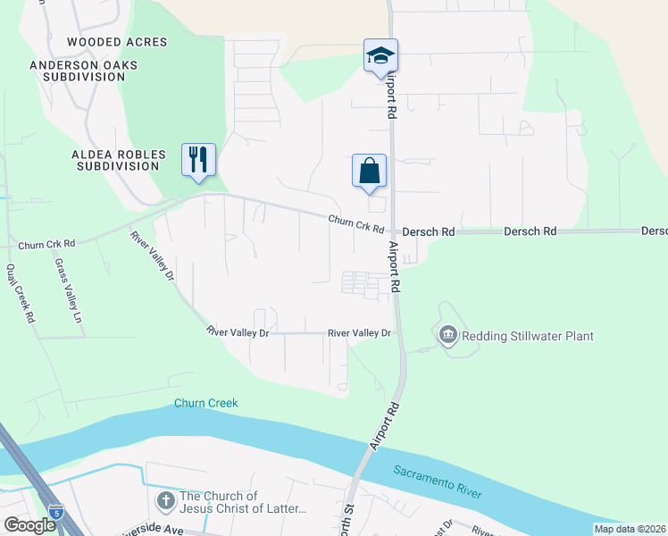 map of restaurants, bars, coffee shops, grocery stores, and more near 6500-8898 Turtle Lane in Redding