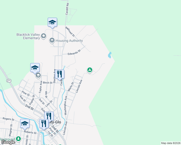 map of restaurants, bars, coffee shops, grocery stores, and more near 1 Lincoln Avenue in Nanty-Glo