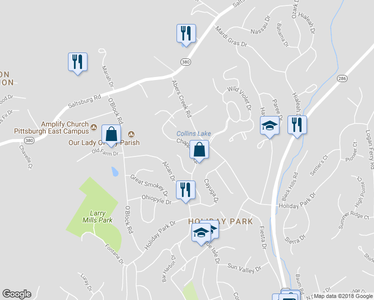 map of restaurants, bars, coffee shops, grocery stores, and more near 2248 Chapparal Dr in Pittsburgh