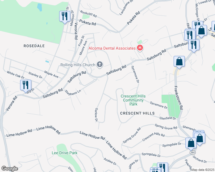 map of restaurants, bars, coffee shops, grocery stores, and more near 420 Earlwood Road in Pittsburgh