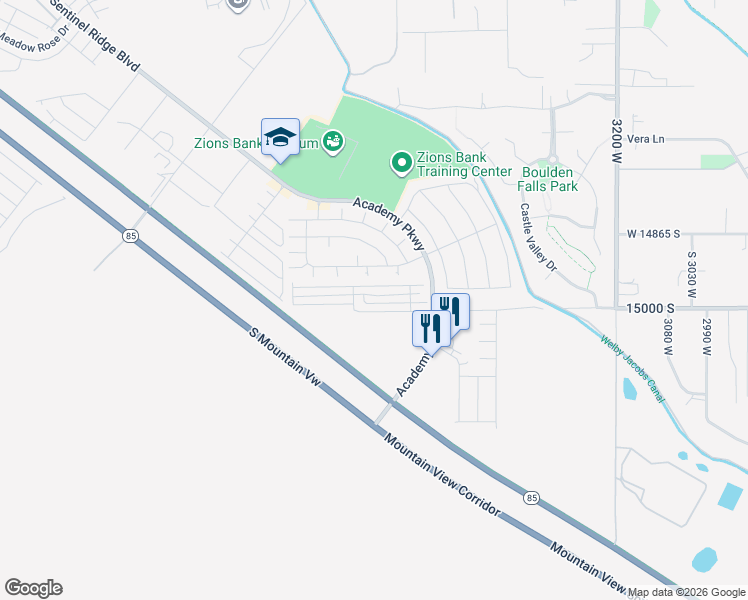 map of restaurants, bars, coffee shops, grocery stores, and more near 3662 Silent Oasis Lane in Herriman