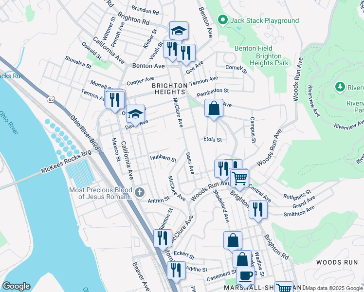 map of restaurants, bars, coffee shops, grocery stores, and more near 3507 McClure Avenue in Pittsburgh