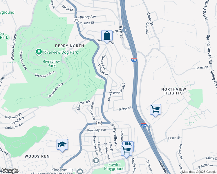 map of restaurants, bars, coffee shops, grocery stores, and more near 3218 Perrysville Avenue in Pittsburgh