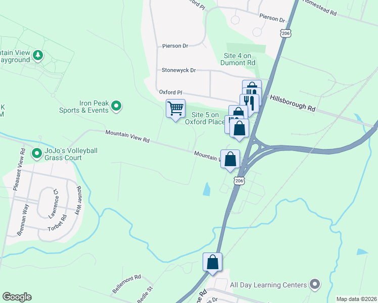 map of restaurants, bars, coffee shops, grocery stores, and more near 113 Mountain View Road in Somerset County