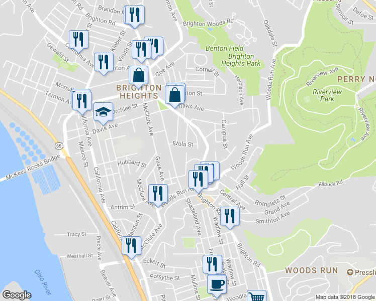 map of restaurants, bars, coffee shops, grocery stores, and more near 119 Harbison Place in Pittsburgh