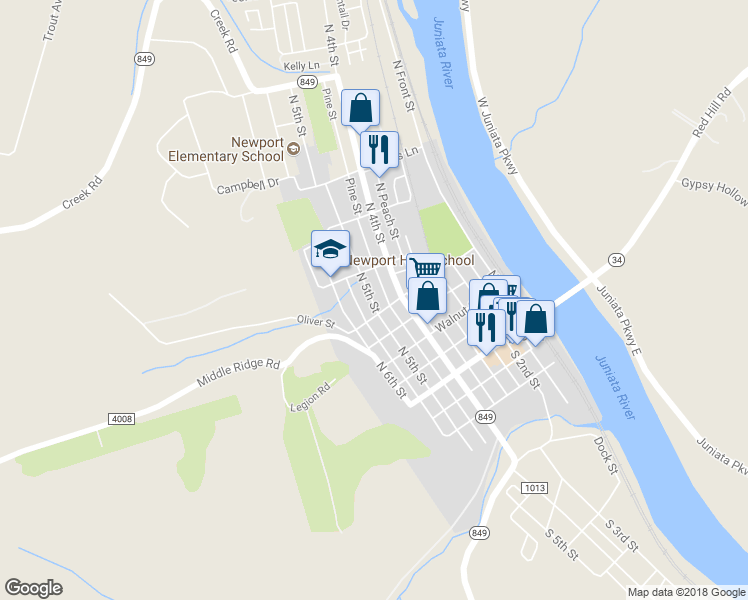 map of restaurants, bars, coffee shops, grocery stores, and more near 218 North 5th Street in Newport