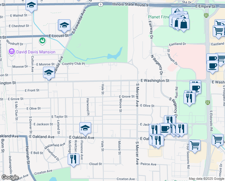 map of restaurants, bars, coffee shops, grocery stores, and more near 108 Fairview Avenue in Bloomington