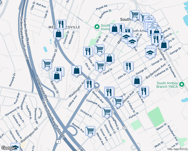 map of restaurants, bars, coffee shops, grocery stores, and more near 324 Welsh Street in South Amboy
