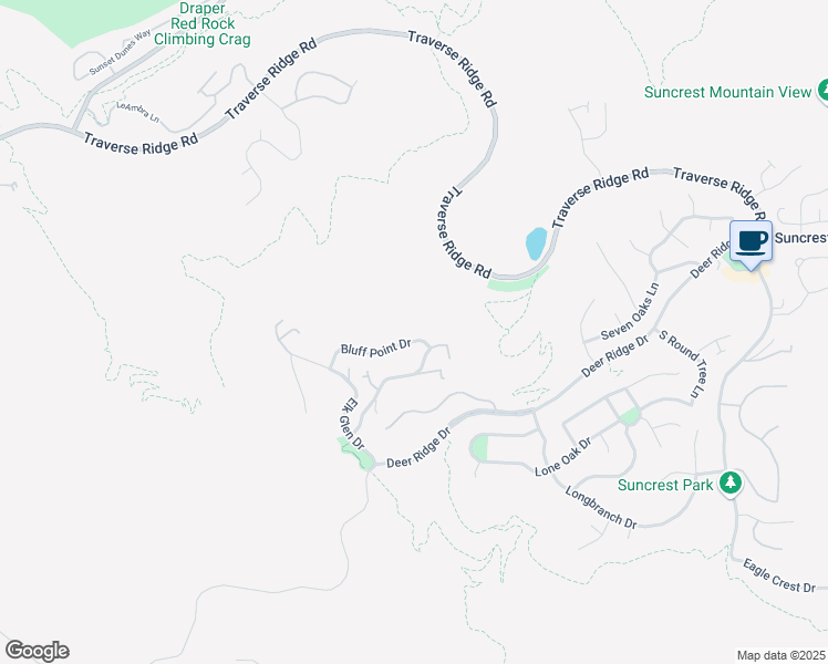 map of restaurants, bars, coffee shops, grocery stores, and more near 1515 Bluff Point Drive in Draper