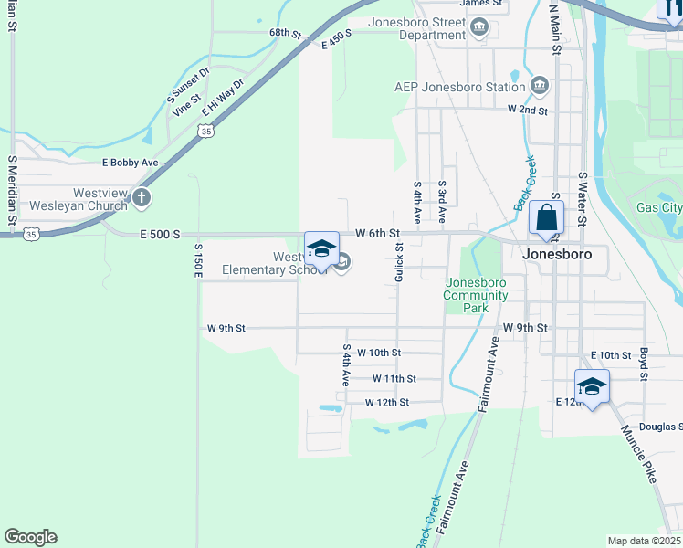 map of restaurants, bars, coffee shops, grocery stores, and more near 709 West 6th Street in Jonesboro