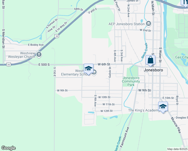 map of restaurants, bars, coffee shops, grocery stores, and more near 709 West 6th Street in Jonesboro