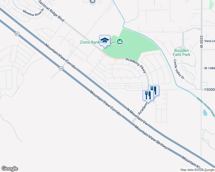 map of restaurants, bars, coffee shops, grocery stores, and more near 14974 Soft Whisper Way in Herriman