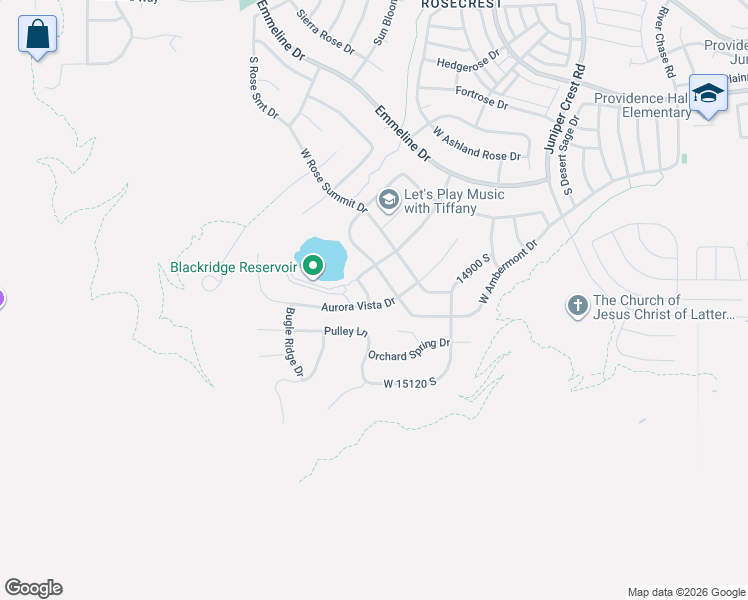map of restaurants, bars, coffee shops, grocery stores, and more near 14986 Aurora Vista Drive in Herriman