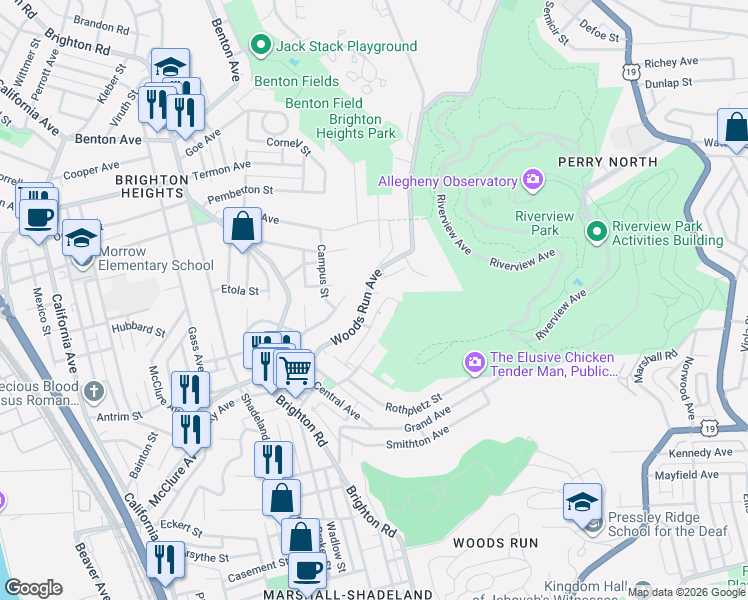 map of restaurants, bars, coffee shops, grocery stores, and more near 913 Langtry Street in Pittsburgh