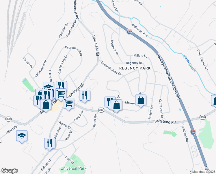 map of restaurants, bars, coffee shops, grocery stores, and more near 448 Crestview Drive in Pittsburgh