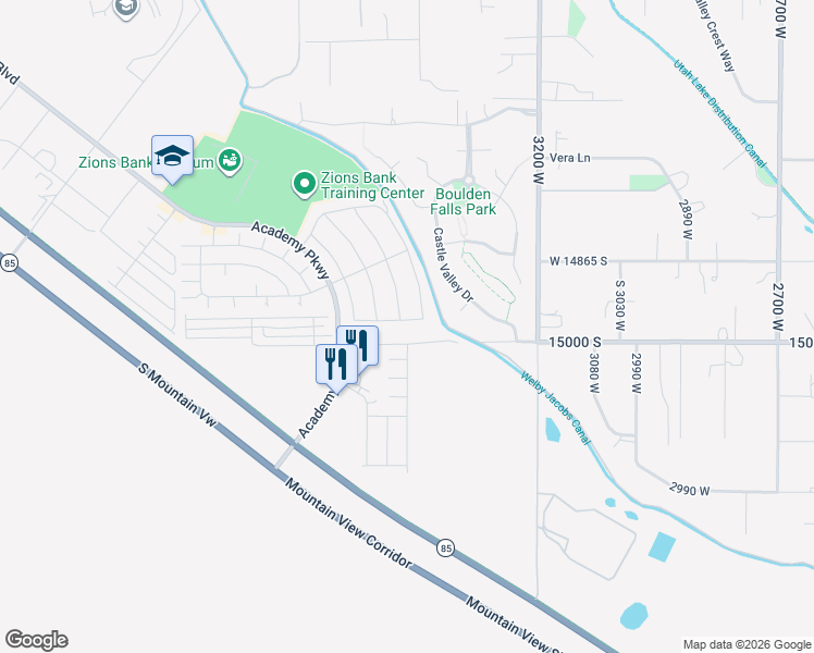 map of restaurants, bars, coffee shops, grocery stores, and more near 3421 Hamm Lane in Herriman
