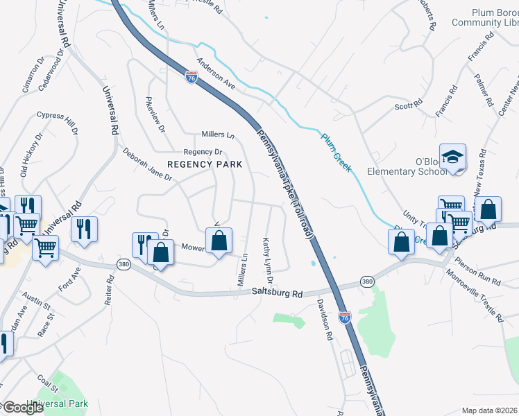 map of restaurants, bars, coffee shops, grocery stores, and more near 459 Regency Drive in Pittsburgh