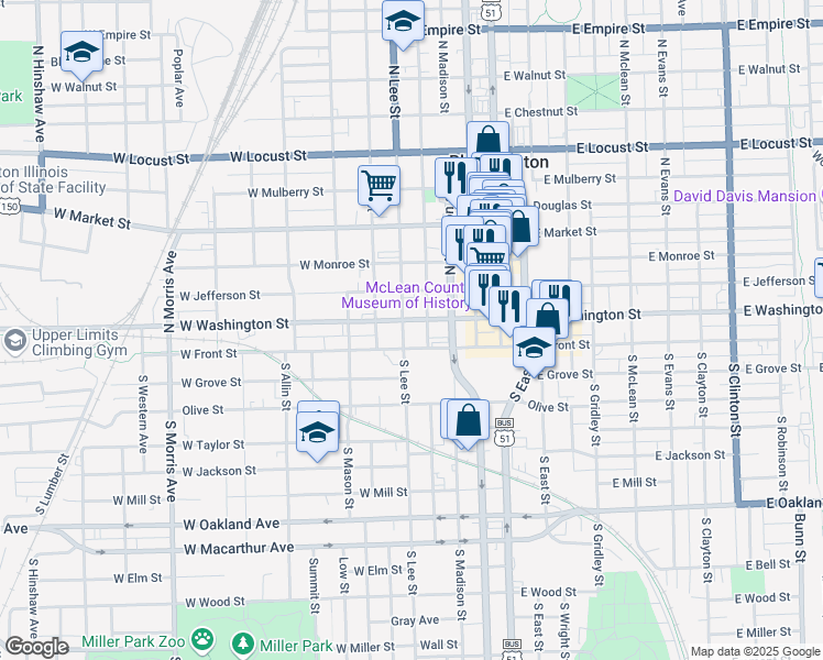 map of restaurants, bars, coffee shops, grocery stores, and more near 408 West Washington Street in Bloomington