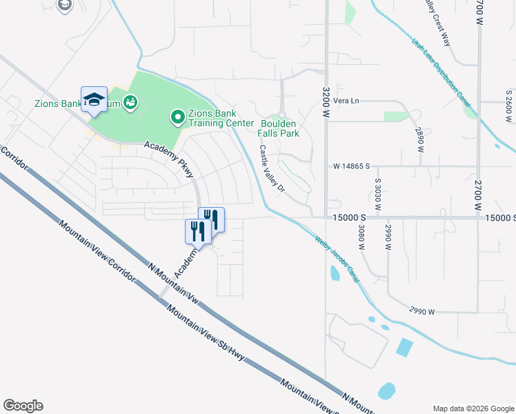map of restaurants, bars, coffee shops, grocery stores, and more near 3402 15000 South in Herriman