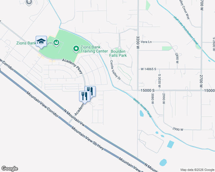 map of restaurants, bars, coffee shops, grocery stores, and more near 3402 15000 South in Herriman