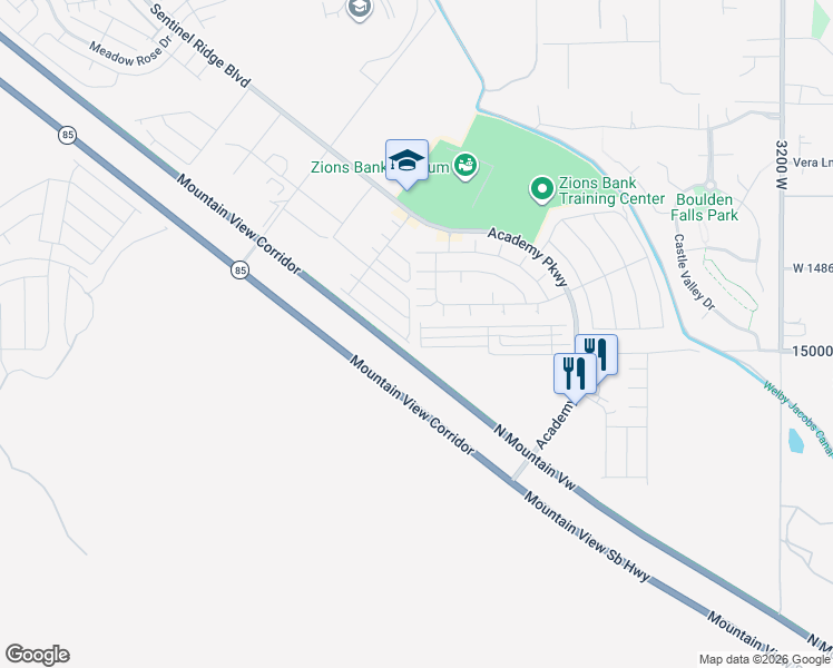 map of restaurants, bars, coffee shops, grocery stores, and more near 14974 Soft Whisper Way in Herriman