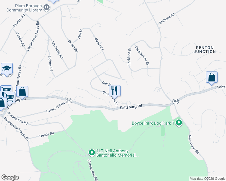 map of restaurants, bars, coffee shops, grocery stores, and more near 8105 Nuttals Grove Road in Plum