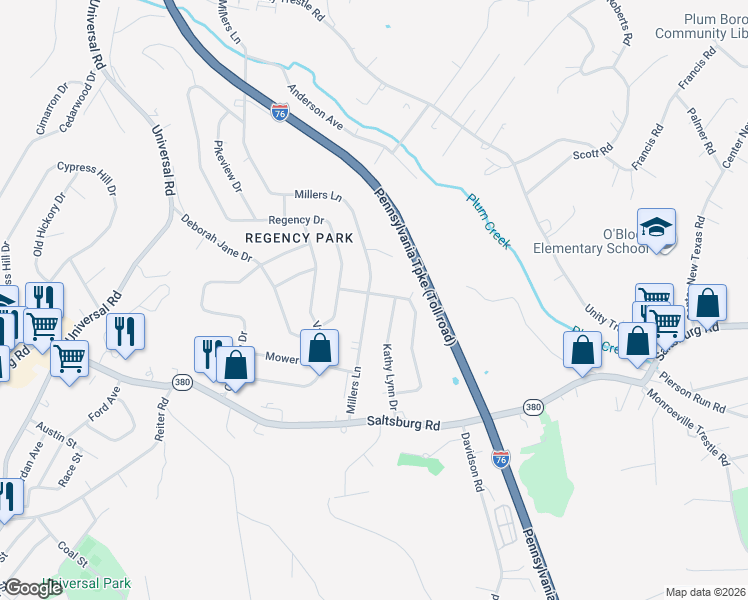map of restaurants, bars, coffee shops, grocery stores, and more near 459 Regency Drive in Pittsburgh