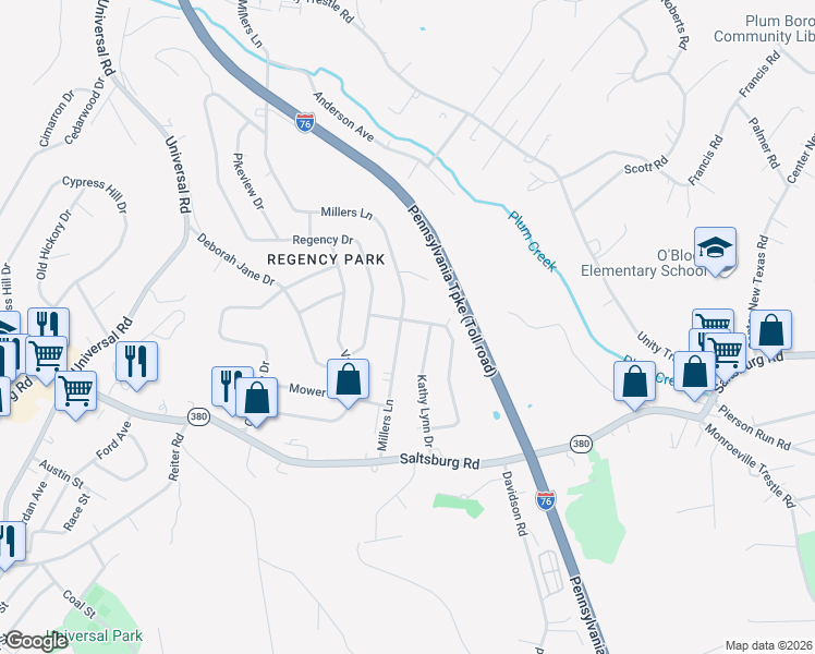 map of restaurants, bars, coffee shops, grocery stores, and more near 459 Regency Drive in Pittsburgh