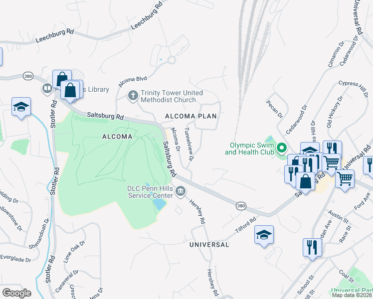 map of restaurants, bars, coffee shops, grocery stores, and more near 6860 Tunnelview Drive in Pittsburgh