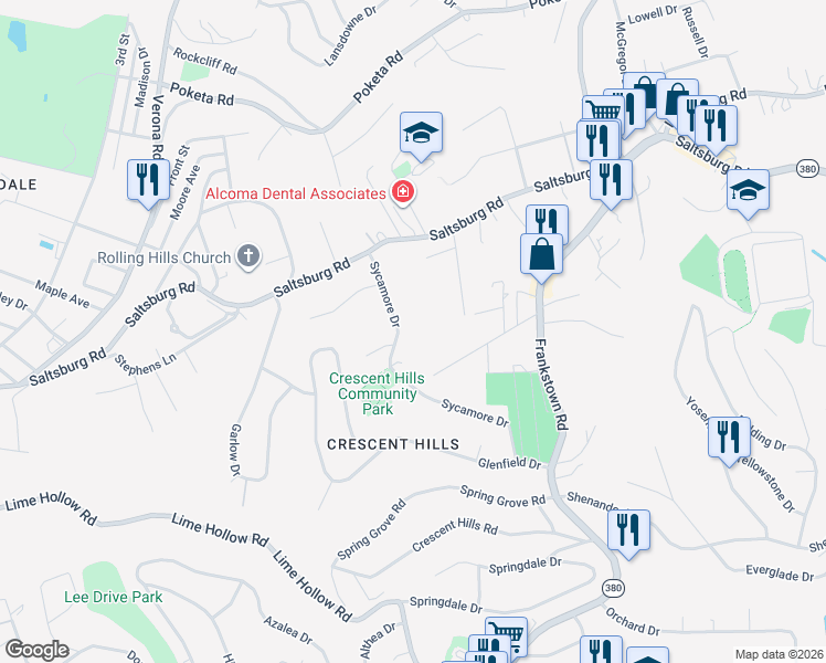 map of restaurants, bars, coffee shops, grocery stores, and more near 232 Crestview Road in Pittsburgh