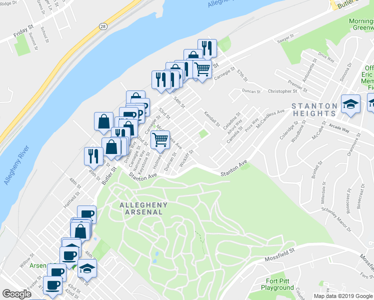 map of restaurants, bars, coffee shops, grocery stores, and more near 810 McCandless Avenue in Pittsburgh
