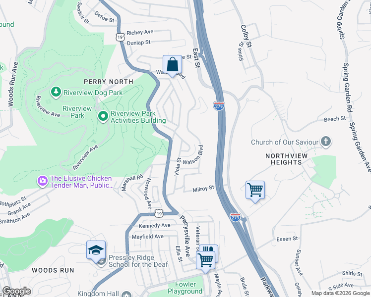 map of restaurants, bars, coffee shops, grocery stores, and more near 3224 Orleans Street in Pittsburgh