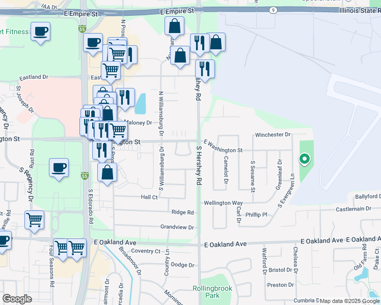 map of restaurants, bars, coffee shops, grocery stores, and more near 13 Brandywine Court in Bloomington