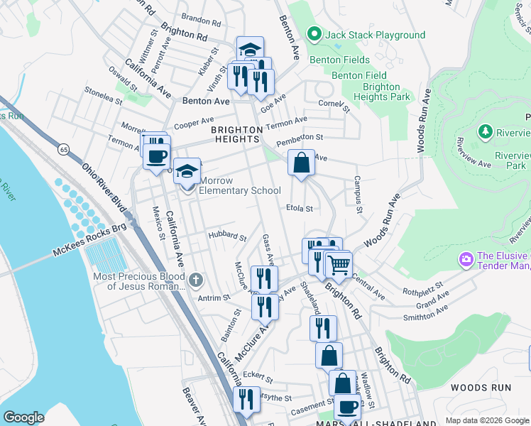 map of restaurants, bars, coffee shops, grocery stores, and more near 3507 McClure Avenue in Pittsburgh