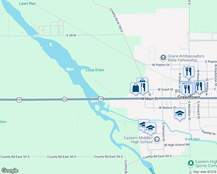 map of restaurants, bars, coffee shops, grocery stores, and more near 20 Green Hills Court in Greentown