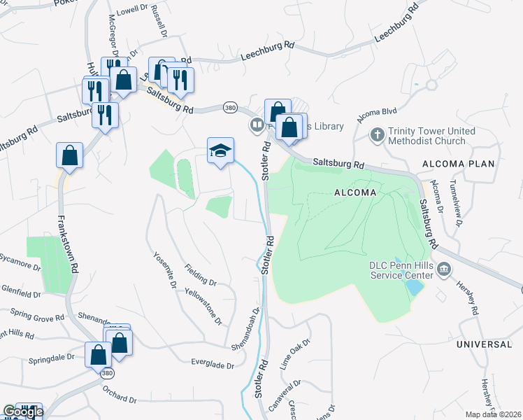 map of restaurants, bars, coffee shops, grocery stores, and more near 943 Stotler Road in Pittsburgh