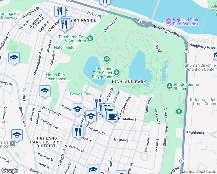 map of restaurants, bars, coffee shops, grocery stores, and more near 1434 Mellon Street in Pittsburgh