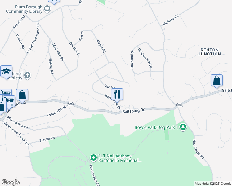 map of restaurants, bars, coffee shops, grocery stores, and more near 8105 Nuttals Grove Road in Plum