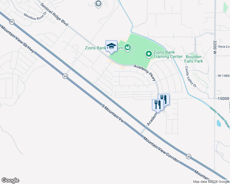 map of restaurants, bars, coffee shops, grocery stores, and more near 14974 Soft Whisper Way in Herriman