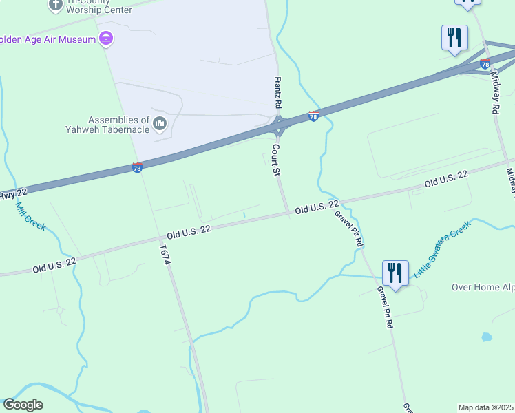 map of restaurants, bars, coffee shops, grocery stores, and more near 9141 Old U.S. 22 in Bethel